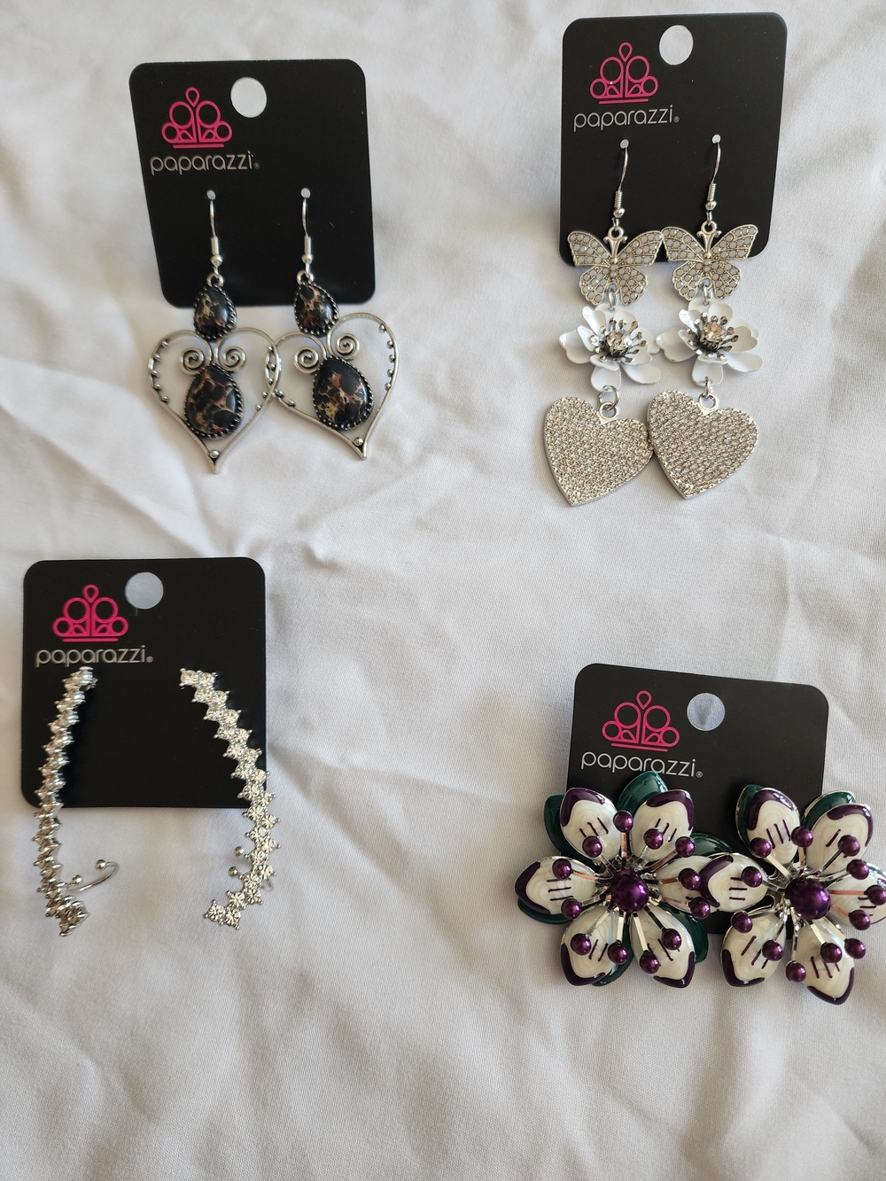 paparazzi Silver, Purple & Green Floral and Heart Earring Set